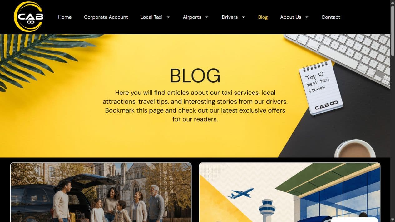 CabCo Canterbury Taxis public blog page with published content